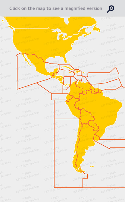 Map of Central and South America showing Flight Information Regions